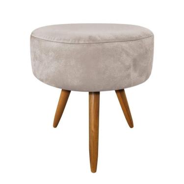 Imagem de Puff Larissa Suede Bege Pés Palito De Madeira- D`rossi