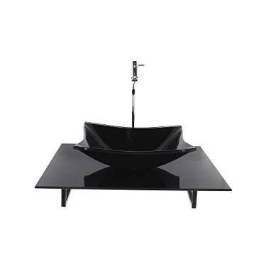 Imagem de KIT CUBA DE VIDRO RETANGULAR COM TAMPO 60CM PRETO FULL E SUPORTE TORNEIRA VALVULA