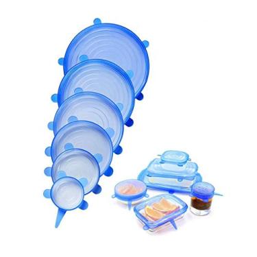 Imagem de Kit de 6 Tampas de Silicone Universal Azul