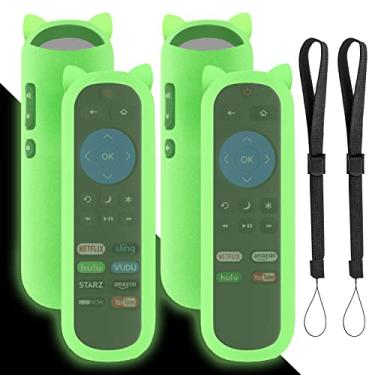 Imagem de Bedycoon Pacote com 2 capas protetoras verdes brilhantes para controle remoto TCL Roku TV RC280/RC282, capa universal de silicone à prova de choque, formato de orelha de gato, com alça de pulso