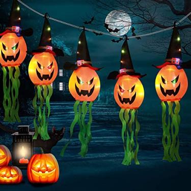 Imagem de Decorações de Halloween, 11,5 pés operados por bateria 5 luzes de cordas de abóbora de Halloween de LED, decoração de chapéu de assistente de abóbora laranja iluminada pendurada assustador para festa em casa ao ar livre interna (01)