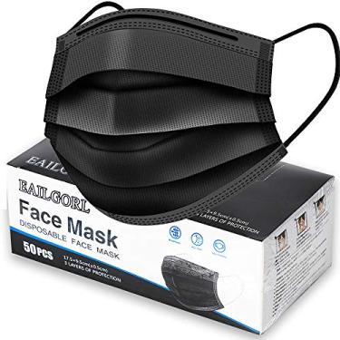 Imagem de Máscara facial preta, máscaras descartáveis, design de 3 camadas de proteção respirável com faixa elástica
