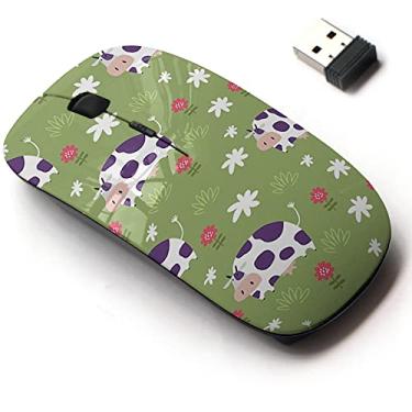 Imagem de Mouse sem fio 2.4G com design de padrão bonito para todos os laptops e desktops com nano receptor - estampa de vaca engraçada infantil