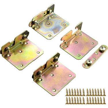 Imagem de TiHOOD 4 peças Premium Heavy Duty não--Mortise Trilho de cama encaixes de madeira suporte de trilho, cabeceiras e placas de pé com parafusos