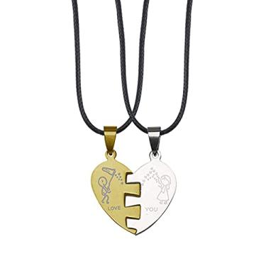 Imagem de CNBPIC Colar 2 Pces Coração Forma Pingente Titânio Aço Corrente Couro Corda Casal Joias Presente