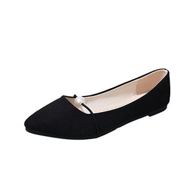 Imagem de Sandálias femininas de cor sólida salto plano pérola salto plano sapatos casuais confortáveis sola feminina (preto, 38)