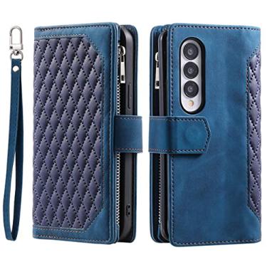 Imagem de Capa de telefone flip carteira com zíper para Samsung Galaxy Fold4 S23 Ultra S22 Plus S21 FE S20 S10 S9 S8 S7 Edge Suporte para cartão capa de couro, azul, para Galaxy Note 8