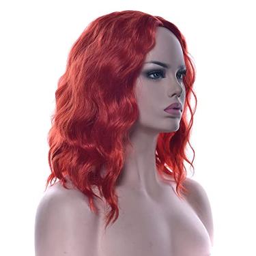 Imagem de IMISSU Perucas de cabelo curto afro encaracolado peruca cosplay fantasia de dia das bruxas chapéu de festa para mulheres (Vermelho)