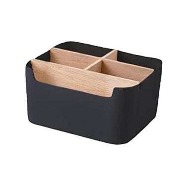 Imagem de Porta-lápis, porta-cartões, caixa, organizador de maquiagem, suporte para controle remoto portátil com economia de espaço para mesa de centro, quadrado preto