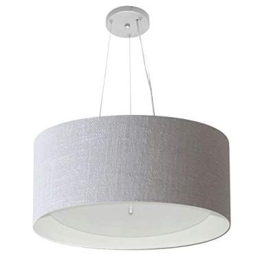 Imagem de Lustre Pendente Cilíndrico Cúpula Duplo Tecido 50x25 cm, Vivare Iluminação, Pendente4145 CZBR, Cinza/Branco, Médio