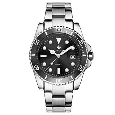 Imagem de Wwoor Relógios de pulso masculinos, relógio masculino de aço inoxidável dourado, à prova d'água, analógico, quartzo, casual, elegante, com data, movimento japonês importado, Branco/preto