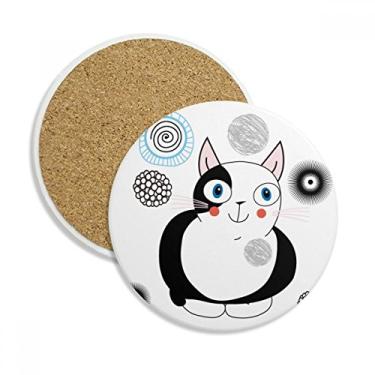 Imagem de Caneca de porta-copos de gato fofo gordo sorriso, caneca de mesa, pedra absorvente de proteção de mesa