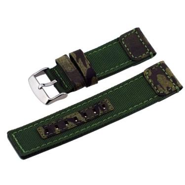 Imagem de Aliança de reposição de couro genuíno de lona verde camuflagem de 24 mm com design italiano
