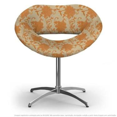 Imagem de Cadeira Beijo Floral Laranja E Marrom Poltrona Decorativa Com Base Gir
