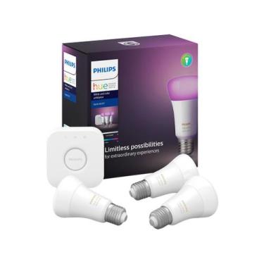 Imagem de Kit Casa Inteligente Philips Hue 3 Lâmpadas - 9W Com Controle