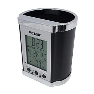 Imagem de Victor PH500 Copo eletrônico com visor LCD, temperatura em Farenheit e Celsius, hora, data, dia da semana, ótimo para mesas de casa e escritório, preto e cromado
