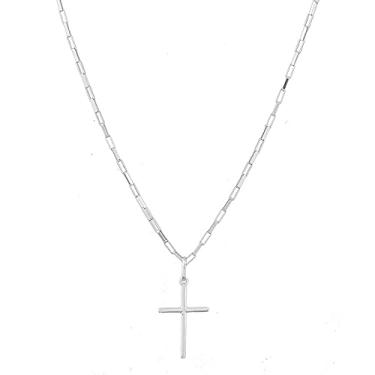Imagem de Cordão Corrente Masculina Cadeado 60cm Pingente Cruz Crucifixo De Prata 925