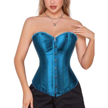Imagem de Corset Corselet Espartilho Modelador Acetinado Linha Casual Tam 36 a 56 Azul Aço M400