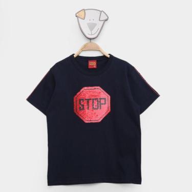 Imagem de Camiseta Infantil Kyly Bordado Reversível Stop Menino