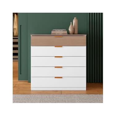 Imagem de Cômoda Bartira Diplomata com 5 Gavetas, Trava de Segurança e Espaço para TV de até 42 polegadas - 90cm de Largura