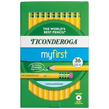 Imagem de Ticonderoga Lápis My First com caixa de madeira, n.º 2 HB, macio, com borracha, amarelo, 36 unidades (X3336)
