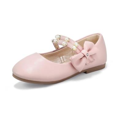Imagem de Pandaninjia Sapatilha de bailarina floral princesa com laço de cerejeira para bebê/criança pequena pérola com alça dupla vestido de balé plana Mary Jane, Pink Pu, 6 Toddler