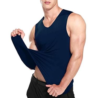 Imagem de Tops soltos para treino masculino colete de seda gelo fitness ombro largo corrida esportes sem costura camisetas de secagem rápida, Azul-marinho, 5G
