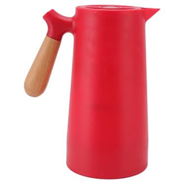Imagem de Garrafa térmica jarra térmica a vácuo jarra de café 1l grande capacidade alça de madeira destacável medição inteligente de temperatura isolamento térmico pote de café preto (vermelho)