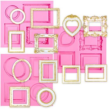 Imagem de Molde de silicone FUNSHOWCASE, moldura espelhada para doces, conjunto de 7,6 cm para artesanato em açúcar, decoração de bolo, topo de cupcake, chocolate, enfeites, joias, argila de polímero, resina epóxi, projetos de artesanato