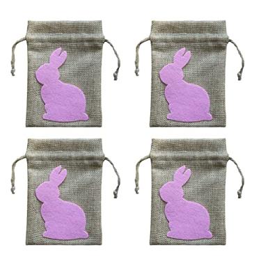 Imagem de lanema 4 peças de sacos de presente com cordão de coelhinho da Páscoa, bolsa de embalagem de doces para biscoitos, doces, biscoitos, decoração de festa