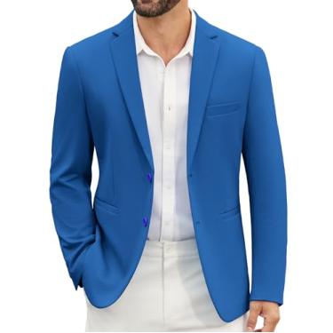 Imagem de COOFANDY Blazer masculino casual slim fit, casaco esportivo de malha leve com dois botões, Azul royal, Large