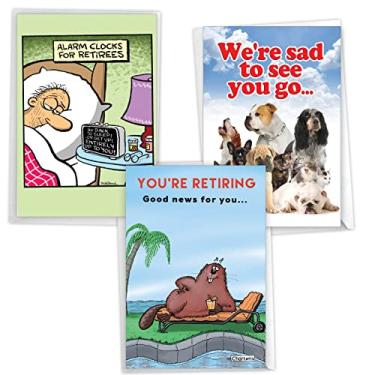 Imagem de NobleWorks Pacote sortido de 3 cartões comemorativos de aposentadoria histérica de nós com envelopes (3 designs, 1 cada) Group Goodbye VC10222RTG-C1x3-US
