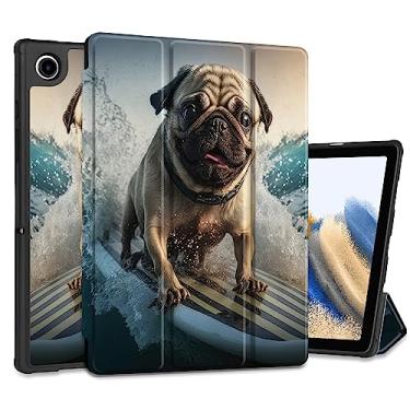 Imagem de Yebiseven Capa para Samsung Galaxy Tab A8 de 10,5 polegadas lançado em 2022, modelo SM-X200/X205/X207, capas para tablet à prova de choque com hibernar/despertar automático + suporte dobrável + capa traseira de TPU macio, cachorro surfando