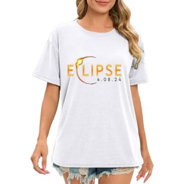 Imagem de Camiseta feminina PKDong Total Solar Eclipse 2024 com estampa gráfica divertida de eclipse de sol, camisetas femininas casuais soltas de verão, Branco, GG