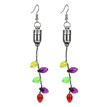 Imagem de Lâmpadas LED clássicas penduradas gancho brincos longos para mulheres meninas lâmpadas coloridas que brilham no escuro borla gota argola de pressão brinco moda festiva decoração suprimentos joias presentes Natal aniversário, Acrílico, Sem pedra preciosa