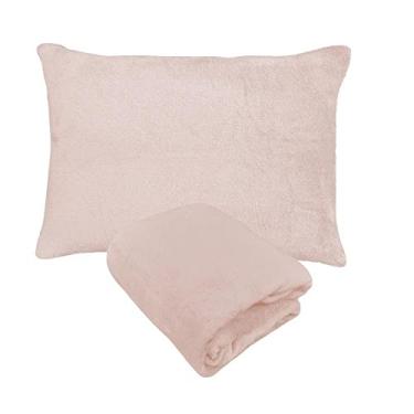 Imagem de Kit Fronha e Lençol com Elástico Solteiro Plush Microfibra Fleece Rosê Arrumadinho Enxovais