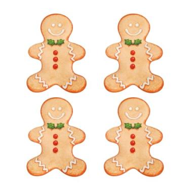 Imagem de UP UPware Pratos de melamina em forma de homem de gengibre – Tema natalino, livre de BPA, lavável na lava-louças, para biscoitos, sobremesas e lanches, laranja, 25 x 19 cm, conjunto de 4