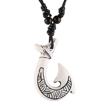 Imagem de Colar masculino e feminino com pingente de anzol havaiano, corrente de corda de cânhamo, colar tribal maori, Material: Resina, não conhecido
