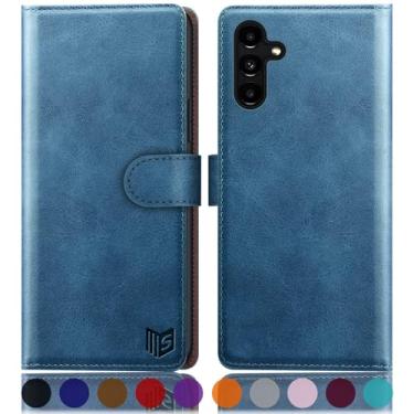 Imagem de SUANPOT Capa carteira para Samsung Galaxy A55 5G com suporte de cartão de crédito com bloqueio RFID, capa protetora de couro PU flip book mulheres homens para Samsung A55 capa de telefone azul celeste