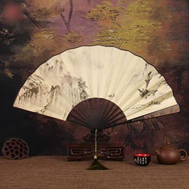 Imagem de YQHWLKJ Grande ventilador dobrável retrô masculino com borla para presentes de aniversário, dança, cosplay, festa de casamento, decoração de casa