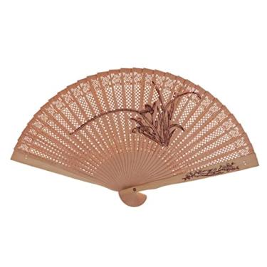 Imagem de YQHWLKJ Ventilador de sândalo oco dobrável portátil decorativo para decoração de parede faça-você-mesmo, festas, casamentos, dança