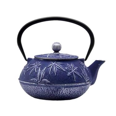 Imagem de SECHUDO Chaleira de chá de ferro fundido com infusor de aço inoxidável para fogão, revestida com interior esmaltado de tesubina japonesa com padrão de folhas de bordo (900 ml) (cor 3)