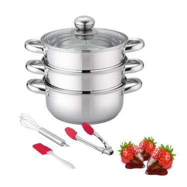 Imagem de Duas alças e panelas de vapor para derreter chocolate, vaporizador de aço inoxidável para fabricação de velas com tampa de vidro temperado para visão clara enquanto cozinha, máquina de lavar louça e forno com 3 utensílios de cozinha