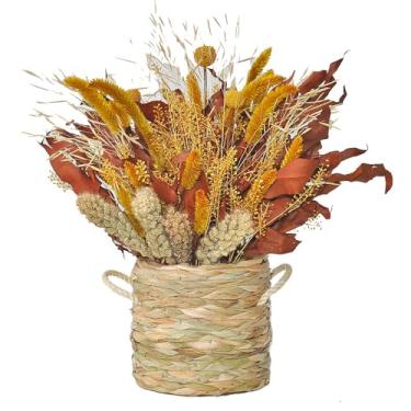 Imagem de Arranjo De Flores Desidratadas Cachepô De Taboa Com Trigo Chinês