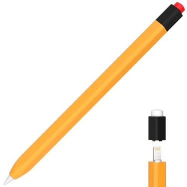 Imagem de AZF Estojo compatível com Apple Pencil 1ª geração, capa de caneta de duas cores combinando, capa protetora de silicone, sensação de silicone confortável. (amarelo retrô)