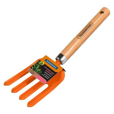 Imagem de Garfo Metalico Com 4 Dentes Para Jardinagem Tramontina Com Cabo De Madeira
