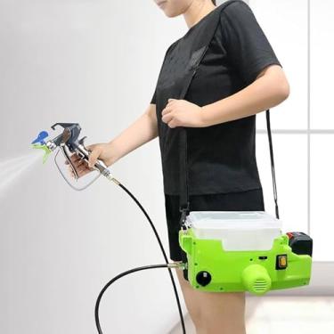 Imagem de HENGJINGTR Alta eficiência sem fio pulverizadores de tinta 1.7L portátil airless máquina de pulverização, com bateria de lítio 5000Mah, 6 velocidade de engrenagem para decoração de casa verde