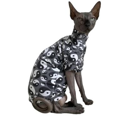 Imagem de Camiseta Tai Ji Feng Shui Sphynx de algodão para gatos sem pelos, roupas para animais de estimação, gola redonda, camisetas para gatos e cães pequenos (Ba Gua, GG (4,5 a 5,4 kg))
