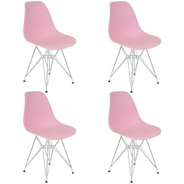 Imagem de Kit 4 Cadeiras Charles Eames Eiffel Base Metal Cromado Rosa - Lianto Decor