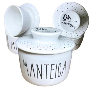 Imagem de Manteigueira Francesa Branca Decorada Porcelana Mantém Cremosa - Pratt